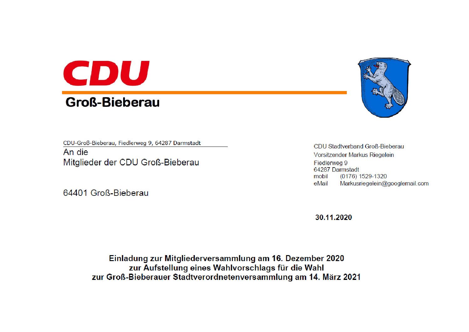 Mitgliederversammlung am 16.12.2020